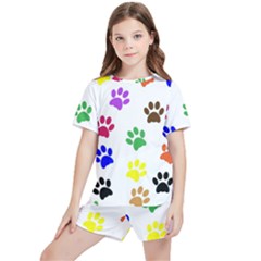 Pawprints-paw-prints-paw-animal Kids  Tee And Sports Shorts Set by uniart180623