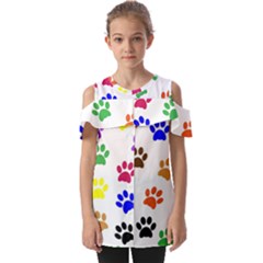 Pawprints-paw-prints-paw-animal Fold Over Open Sleeve Top by uniart180623