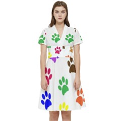 Pawprints-paw-prints-paw-animal Short Sleeve Waist Detail Dress by uniart180623