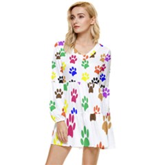 Pawprints-paw-prints-paw-animal Tiered Long Sleeve Mini Dress by uniart180623