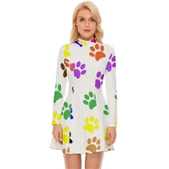 Pawprints-paw-prints-paw-animal Long Sleeve Velour Longline Dress by uniart180623