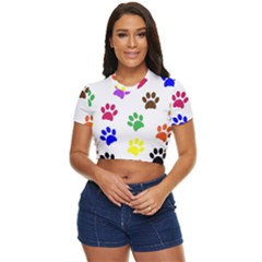 Pawprints-paw-prints-paw-animal Side Button Cropped Tee by uniart180623