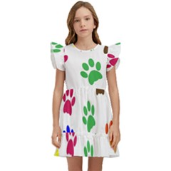 Pawprints-paw-prints-paw-animal Kids  Winged Sleeve Dress by uniart180623