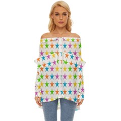 Star-pattern-design-decoration Off Shoulder Chiffon Pocket Shirt by uniart180623