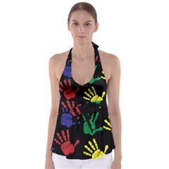 Handprints-hand-print-colourful Babydoll Tankini Top by uniart180623