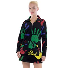 Handprints-hand-print-colourful Women s Long Sleeve Casual Dress by uniart180623