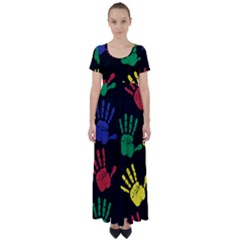 Handprints-hand-print-colourful High Waist Short Sleeve Maxi Dress by uniart180623