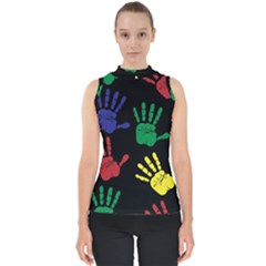 Handprints-hand-print-colourful Mock Neck Shell Top by uniart180623