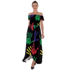 Handprints-hand-print-colourful Off Shoulder Open Front Chiffon Dress by uniart180623