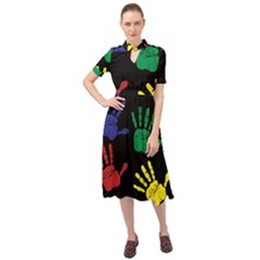 Handprints-hand-print-colourful Keyhole Neckline Chiffon Dress by uniart180623