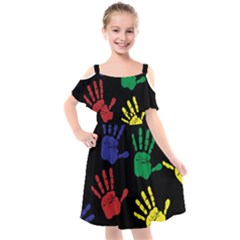 Handprints-hand-print-colourful Kids  Cut Out Shoulders Chiffon Dress by uniart180623