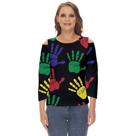 Handprints-hand-print-colourful Cut Out Wide Sleeve Top by uniart180623