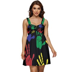 Handprints-hand-print-colourful Ruffle Strap Babydoll Chiffon Dress by uniart180623