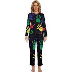 Handprints-hand-print-colourful Womens  Long Sleeve Lightweight Pajamas Set