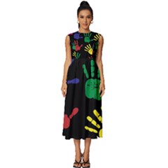 Handprints-hand-print-colourful Sleeveless Round Neck Midi Dress by uniart180623