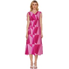 Pattern Halftone Geometric V-neck Drawstring Shoulder Sleeveless Maxi Dress