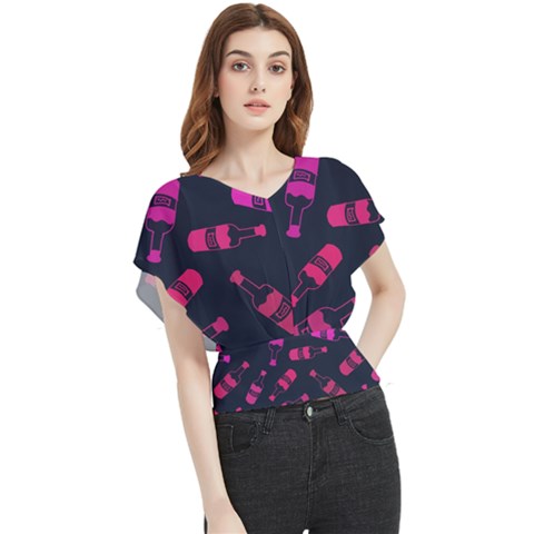 Wine Bottles Background Graphic Butterfly Chiffon Blouse by uniart180623