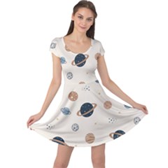 Space Planets Art Pattern Design Wallpaper Cap Sleeve Dress by uniart180623