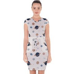 Space Planets Art Pattern Design Wallpaper Capsleeve Drawstring Dress  by uniart180623