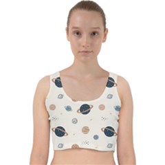 Space Planets Art Pattern Design Wallpaper Velvet Racer Back Crop Top by uniart180623