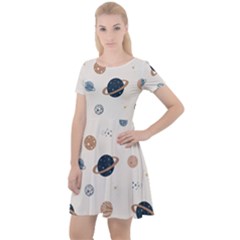 Space Planets Art Pattern Design Wallpaper Cap Sleeve Velour Dress  by uniart180623