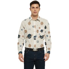 Space Planets Art Pattern Design Wallpaper Men s Long Sleeve Pocket Shirt  by uniart180623