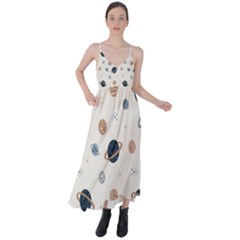 Space Planets Art Pattern Design Wallpaper Tie Back Maxi Dress by uniart180623