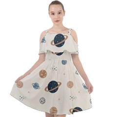 Space Planets Art Pattern Design Wallpaper Cut Out Shoulders Chiffon Dress by uniart180623