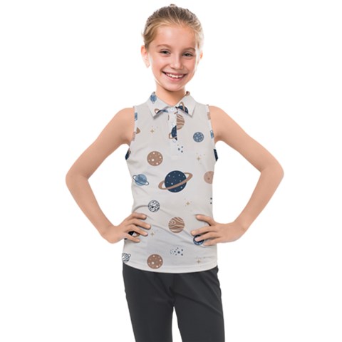 Space Planets Art Pattern Design Wallpaper Kids  Sleeveless Polo Tee by uniart180623