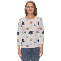 Space Planets Art Pattern Design Wallpaper Cut Out Wide Sleeve Top