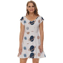 Space Planets Art Pattern Design Wallpaper Short Sleeve Tiered Mini Dress by uniart180623