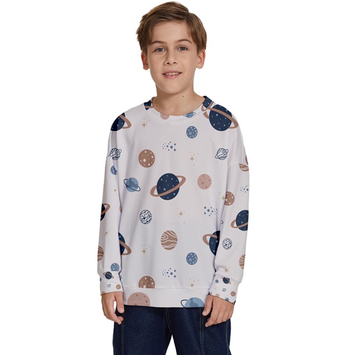 Space Planets Art Pattern Design Wallpaper Kids  Long Sleeve Jersey