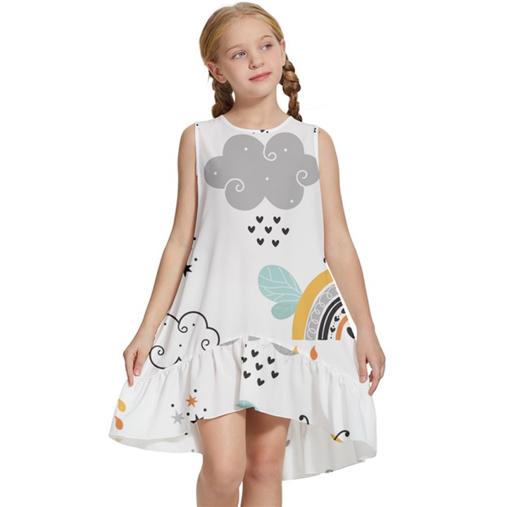 Art Pattern Design Wallpaper Background Print Kids  Frill Swing Dress