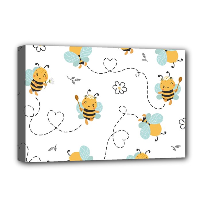 Bee Art Pattern Design Wallpaper Background Print Deluxe Canvas 18  x 12  (Stretched)