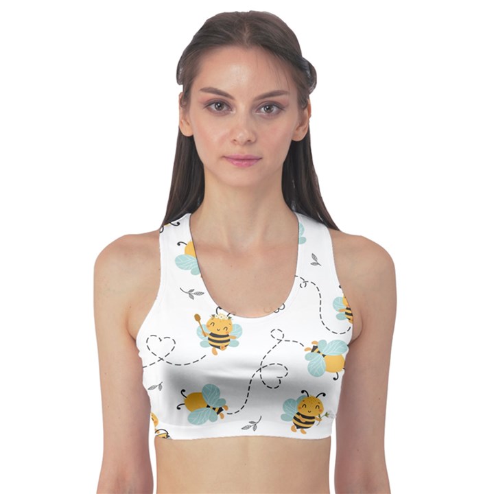 Bee Art Pattern Design Wallpaper Background Print Fitness Sports Bra