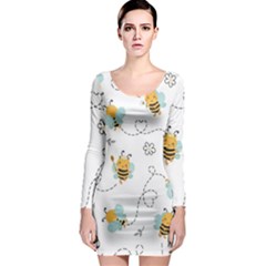 Bee Art Pattern Design Wallpaper Background Print Long Sleeve Bodycon Dress by uniart180623