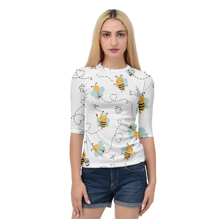 Bee Art Pattern Design Wallpaper Background Print Quarter Sleeve Raglan Tee