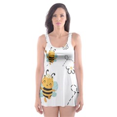 Bee Art Pattern Design Wallpaper Background Print Skater Dress Swimsuit by uniart180623