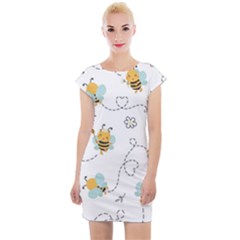 Bee Art Pattern Design Wallpaper Background Print Cap Sleeve Bodycon Dress by uniart180623