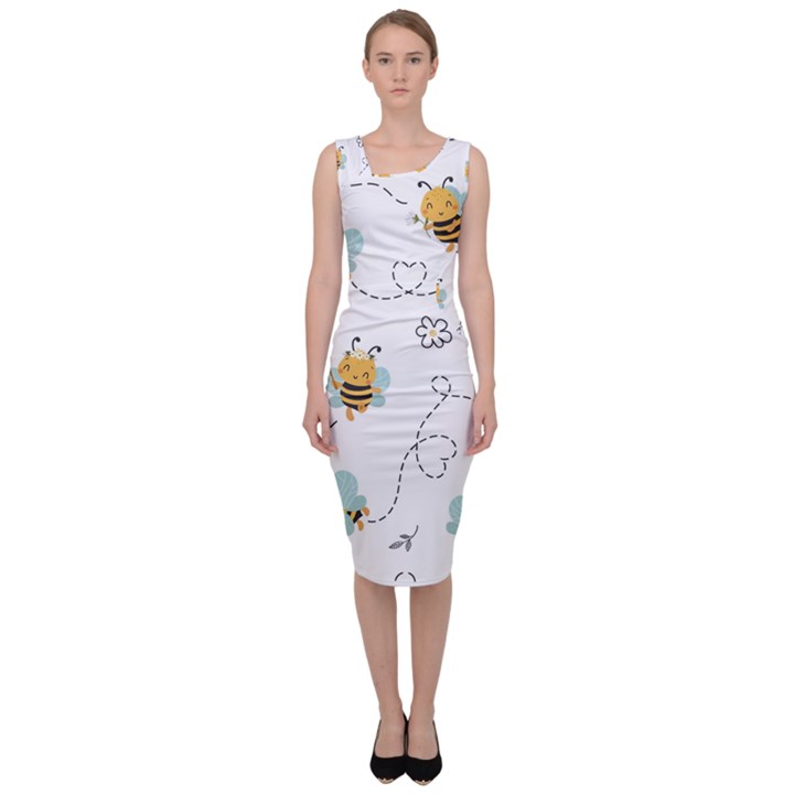 Bee Art Pattern Design Wallpaper Background Print Sleeveless Pencil Dress