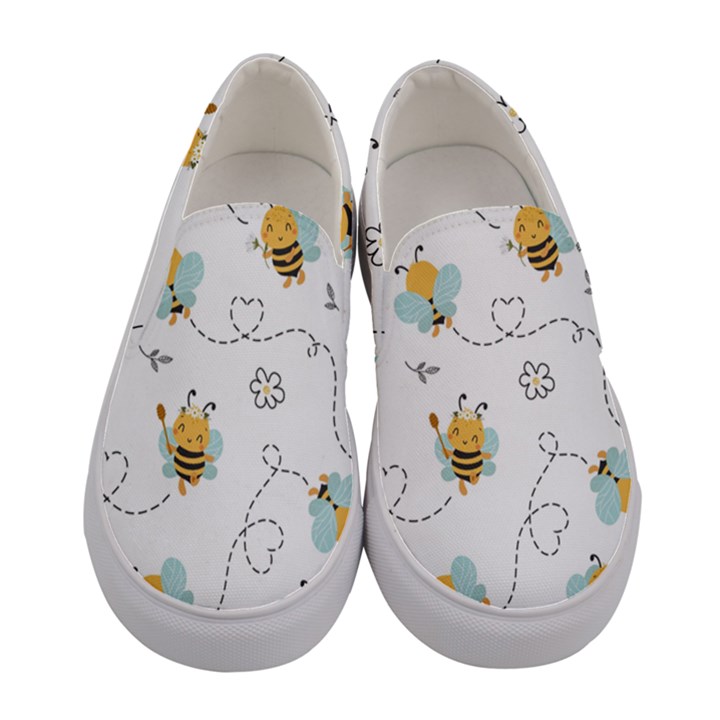 Bee Art Pattern Design Wallpaper Background Print Women s Canvas Slip Ons