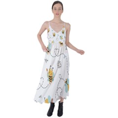 Bee Art Pattern Design Wallpaper Background Print Tie Back Maxi Dress