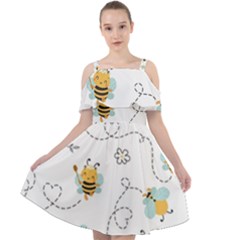 Bee Art Pattern Design Wallpaper Background Print Cut Out Shoulders Chiffon Dress by uniart180623