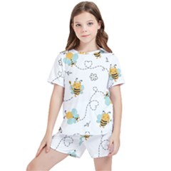 Bee Art Pattern Design Wallpaper Background Print Kids  Tee And Sports Shorts Set by uniart180623