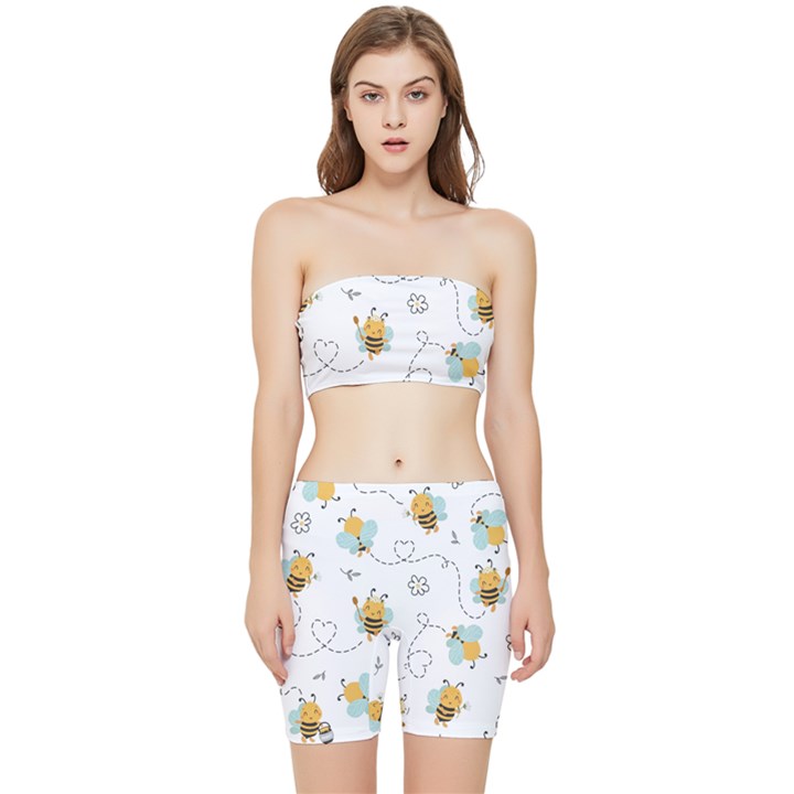 Bee Art Pattern Design Wallpaper Background Print Stretch Shorts and Tube Top Set