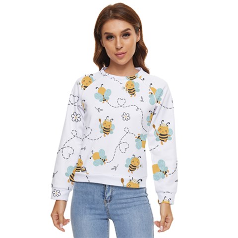 Bee Art Pattern Design Wallpaper Background Print Women s Long Sleeve Raglan Tee by uniart180623