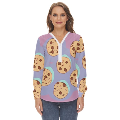 Cookies Chocolate Chips Chocolate Cookies Sweets Zip Up Long Sleeve Blouse by uniart180623