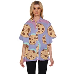 Cookies Chocolate Chips Chocolate Cookies Sweets Women s Batwing Button Up Shirt