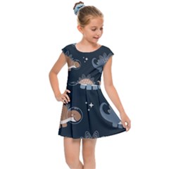 Dino Art Pattern Design Wallpaper Background Kids  Cap Sleeve Dress