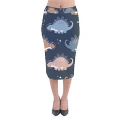 Dino Art Pattern Design Wallpaper Background Velvet Midi Pencil Skirt by uniart180623